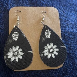 Floral Black and White Teardrop Earrings